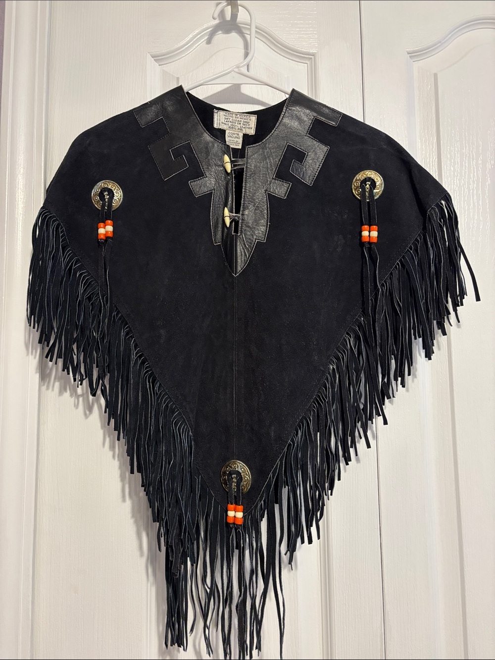 Black Leather suede Fringe Poncho